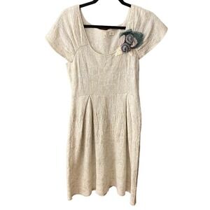 Anthro moth classic retro bow knit sweater dress medium cream swoop
